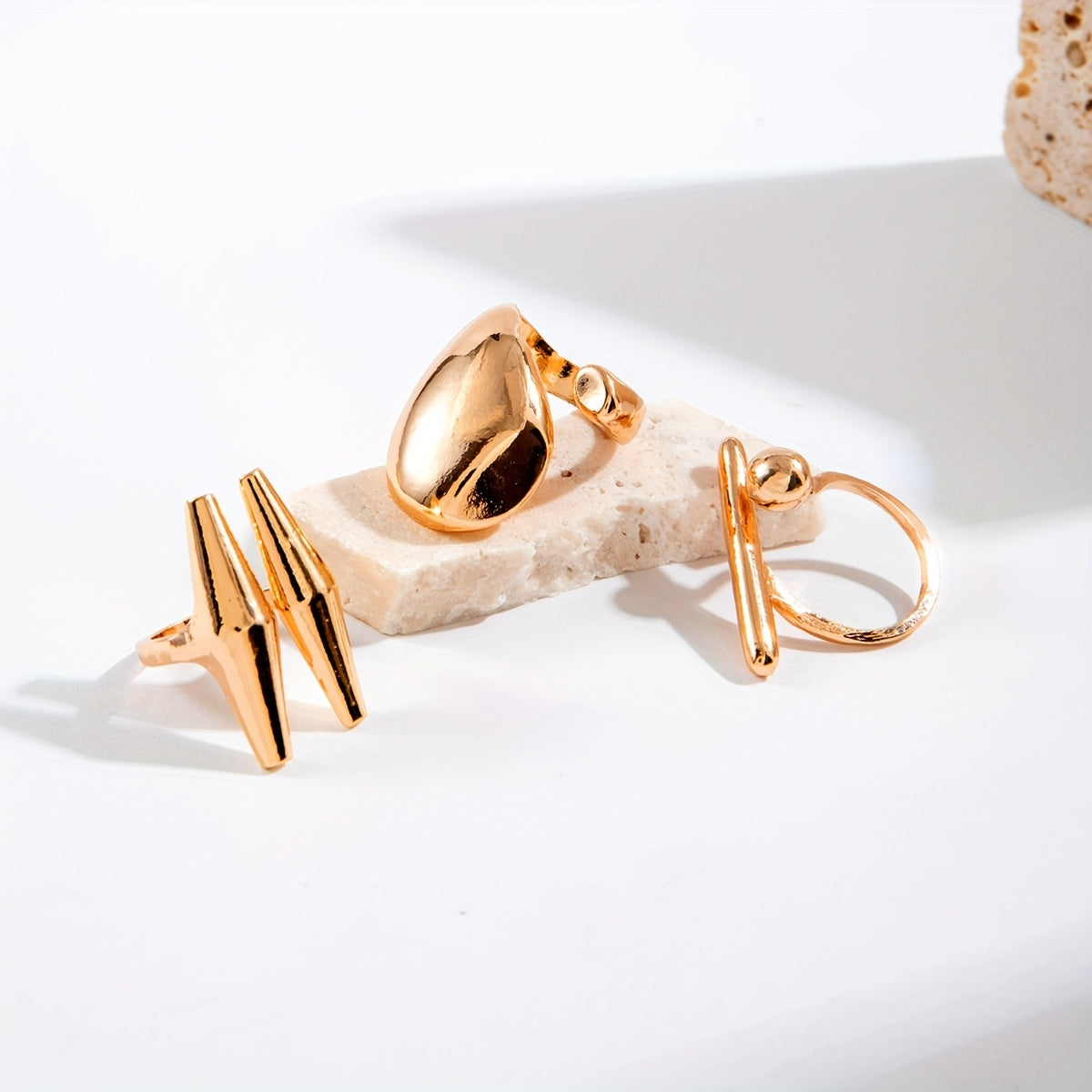 3pcs Set Fashionable Irregular Liquid Glossy Metal Rings for Women Ideal for Parties and Gifts Metal Style Dance Party